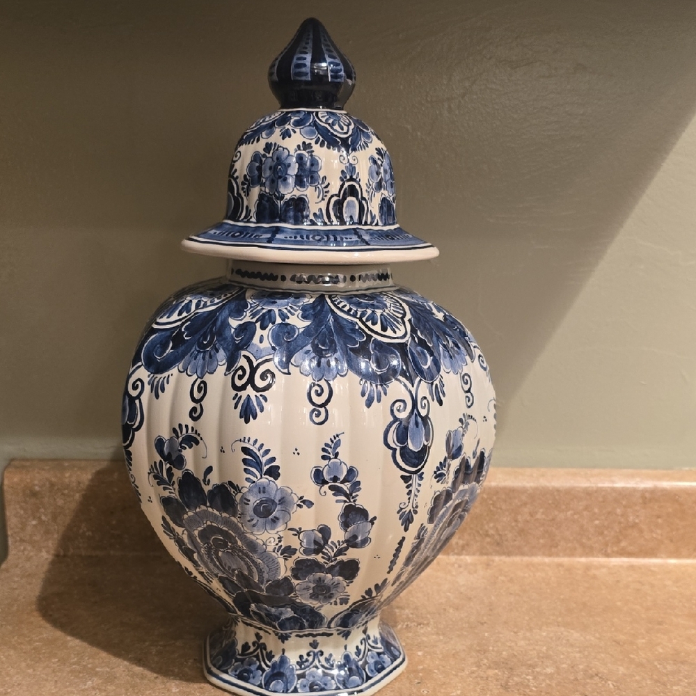 Antique Delft  Elegant Blue and White Ceramic Vase
